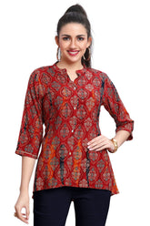 Maroon Short Kurti with Print and Gold Foil Highlighting